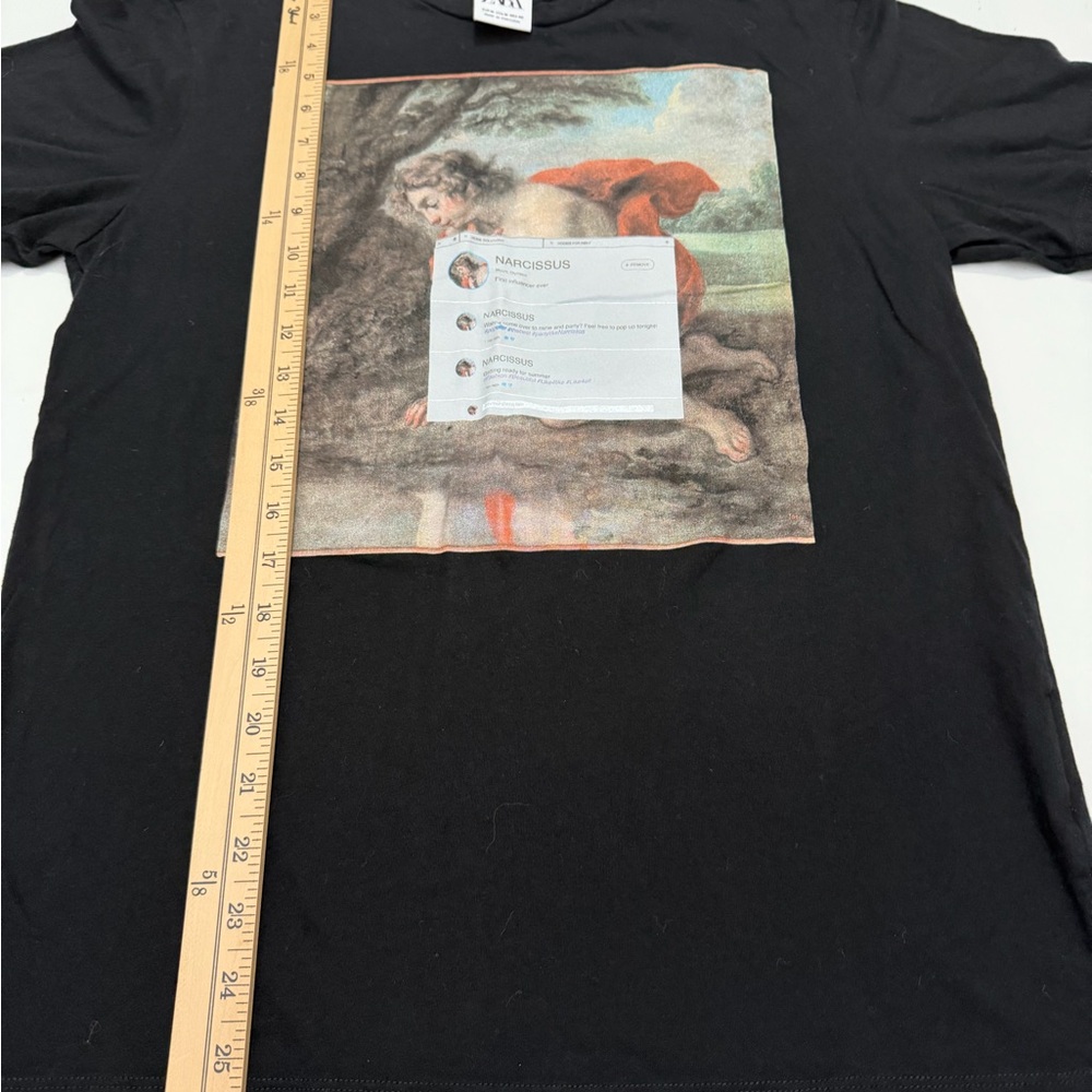 Zara Black Artistic Print T-Shirt Size M - Picture 3 of 4